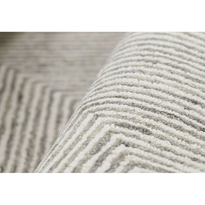 Birch Lane™ Wheaton Chevron Handmade Tufted Wool Gray and Beige Area